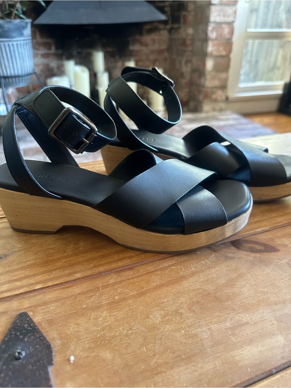EVERLANE The Clog Sandal Wood Leather Black Size 8.5 - Picture 2 of 7